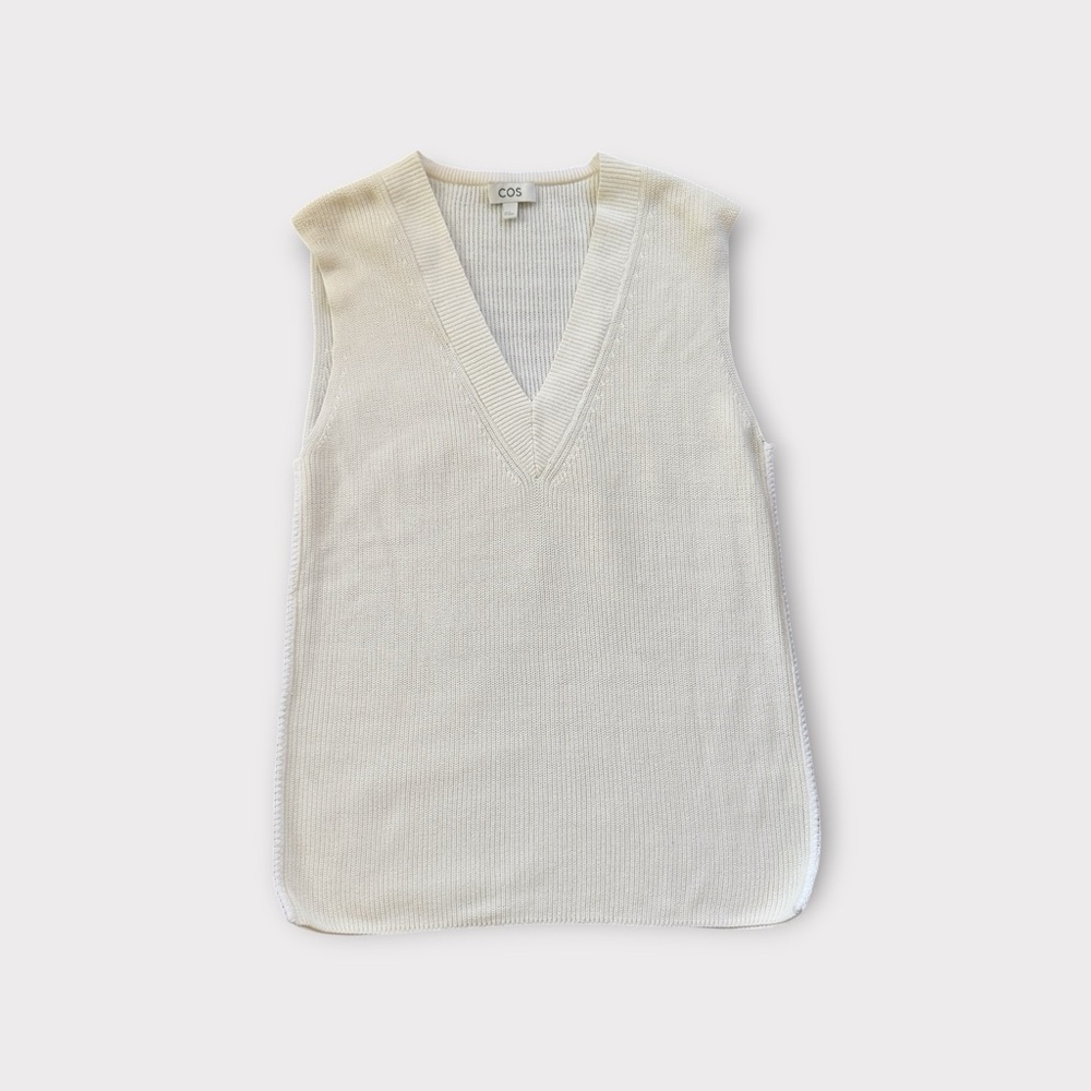 COS Oversized Ivory V-Neck Cotton Knit Vest XS